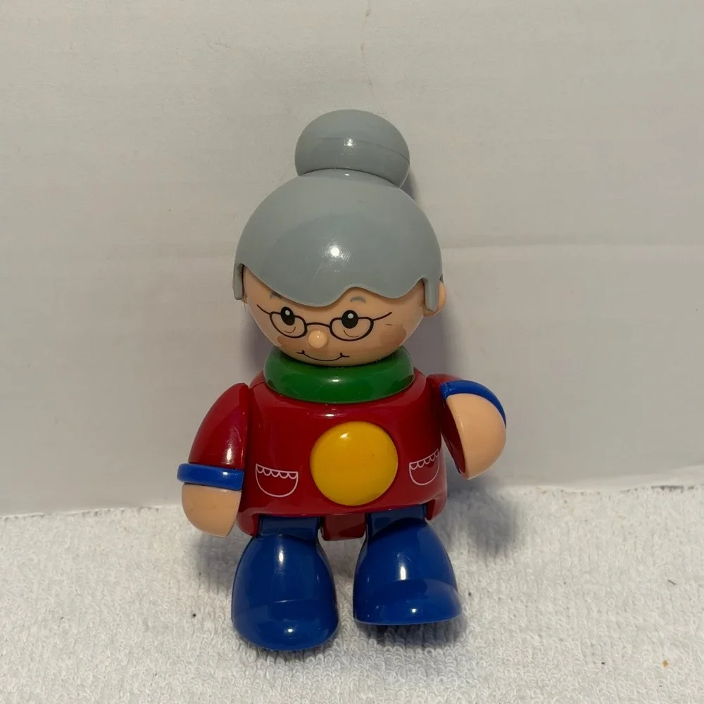 Tolo Toys First Friends Grandma Figure Clicking Posable Toy Red Blue Grey Bun